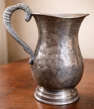 Vintage IHI Hammered Pewter Pitcher Serpent Handle India Williamsburg Style